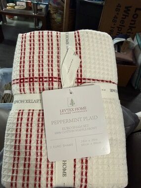 Levtex Peppermint Plaid Euro Sham Set - Red & White